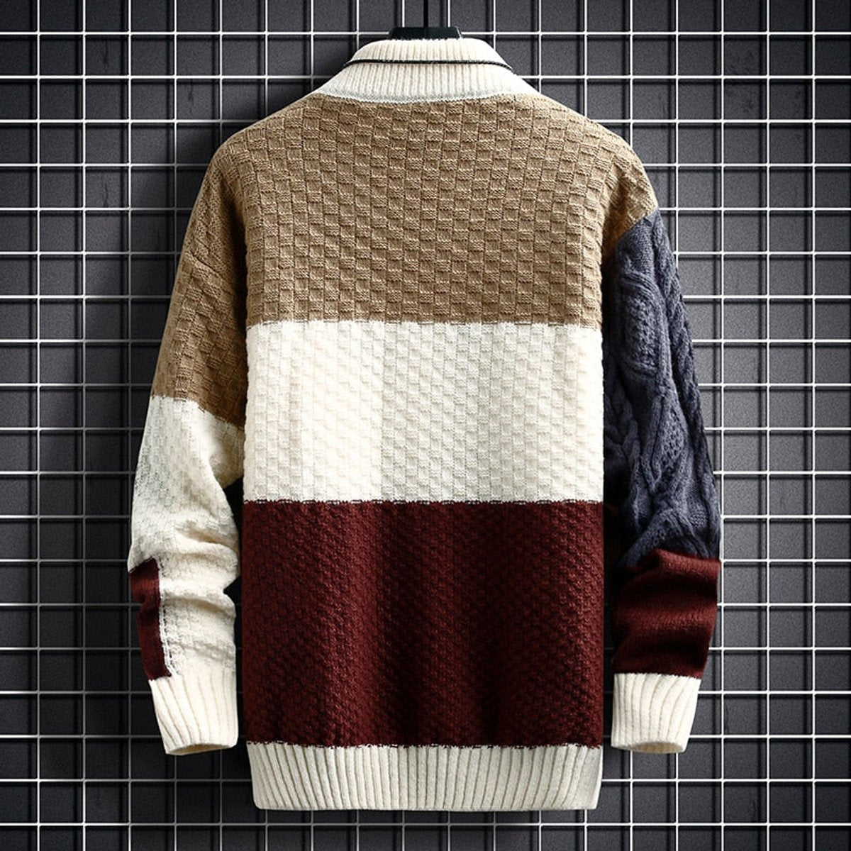 Miesten neulepusero | Colorblock-kuvio, pitkät hihat | Raidallinen