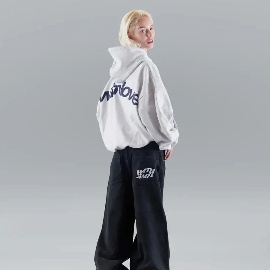 Oversized huppari löysä casual istuvuus etupainatus