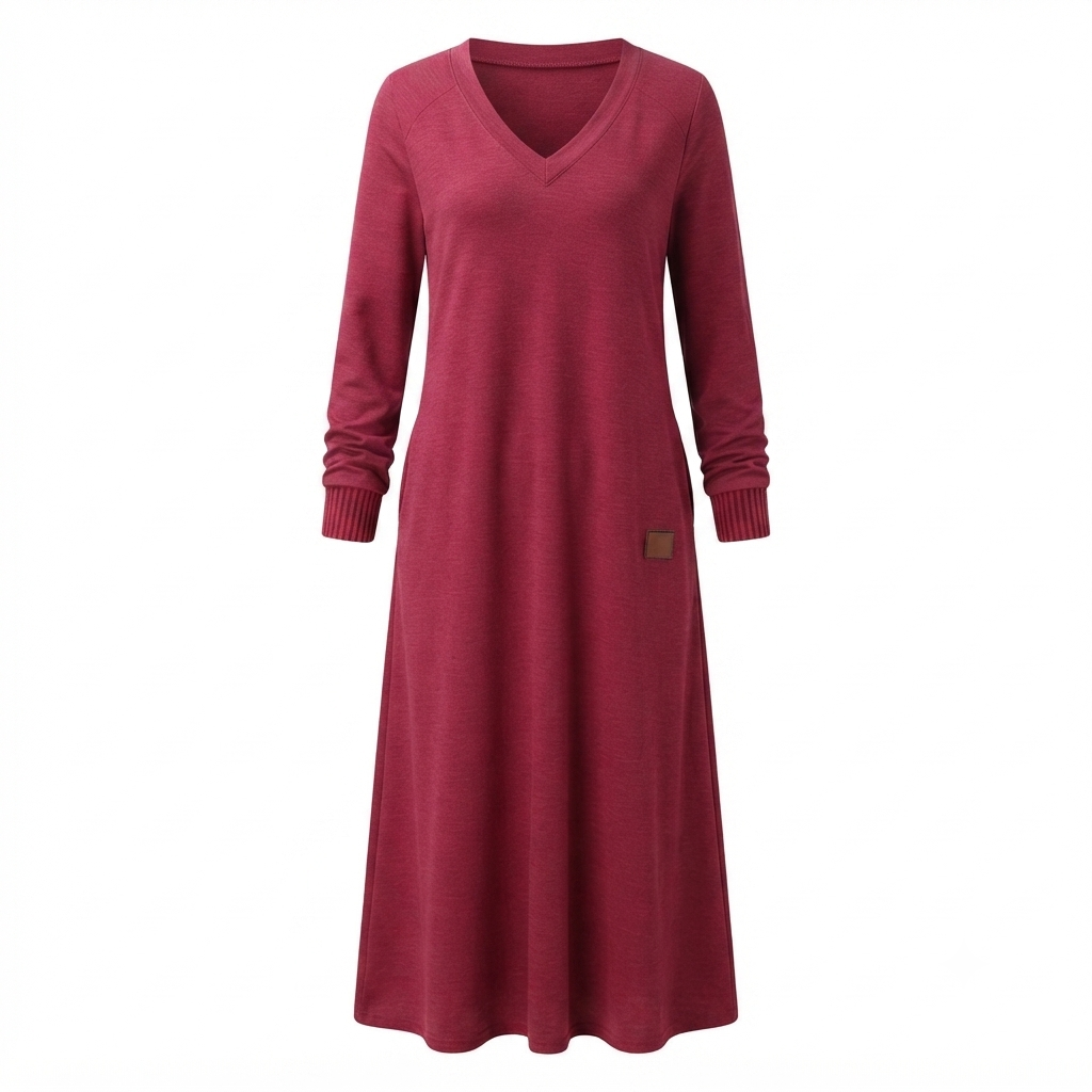 Damen Maxikleid | V-Ausschnitt, Langärmlig | Lässige Passform