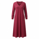 Damen Maxikleid | V-Ausschnitt, Langärmlig | Lässige Passform