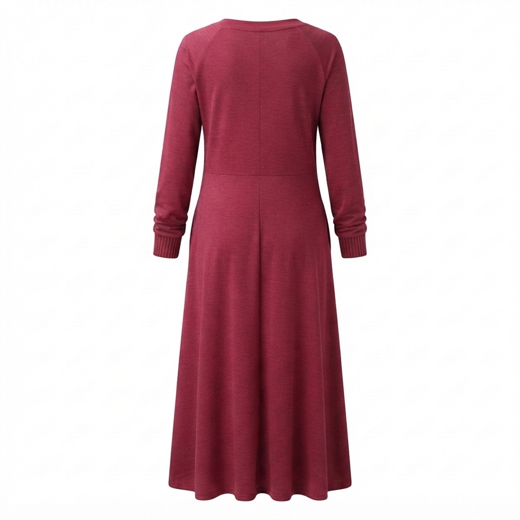 Damen Maxikleid | V-Ausschnitt, Langärmlig | Lässige Passform