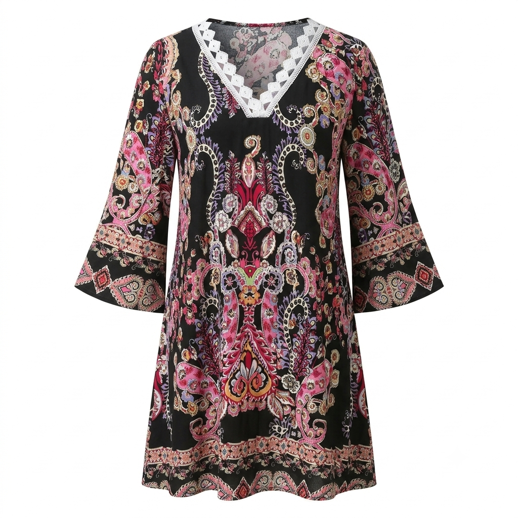 Zomerse jurk | Voor dames, kant, V-hals | Elegante, lichte jurk