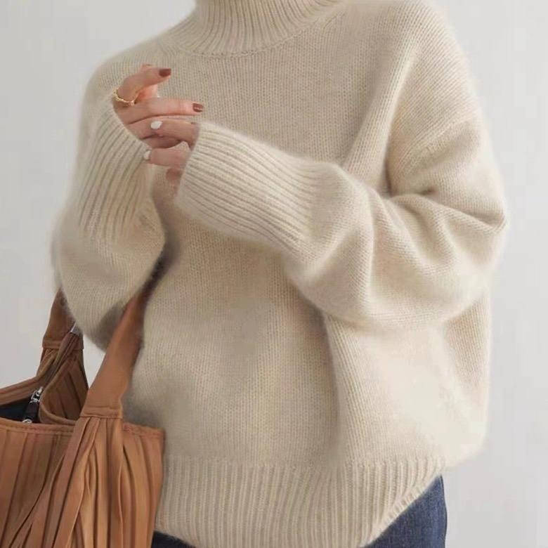 Naisten kashmir turtleneck sweater löysä istuvuus yksivärinen