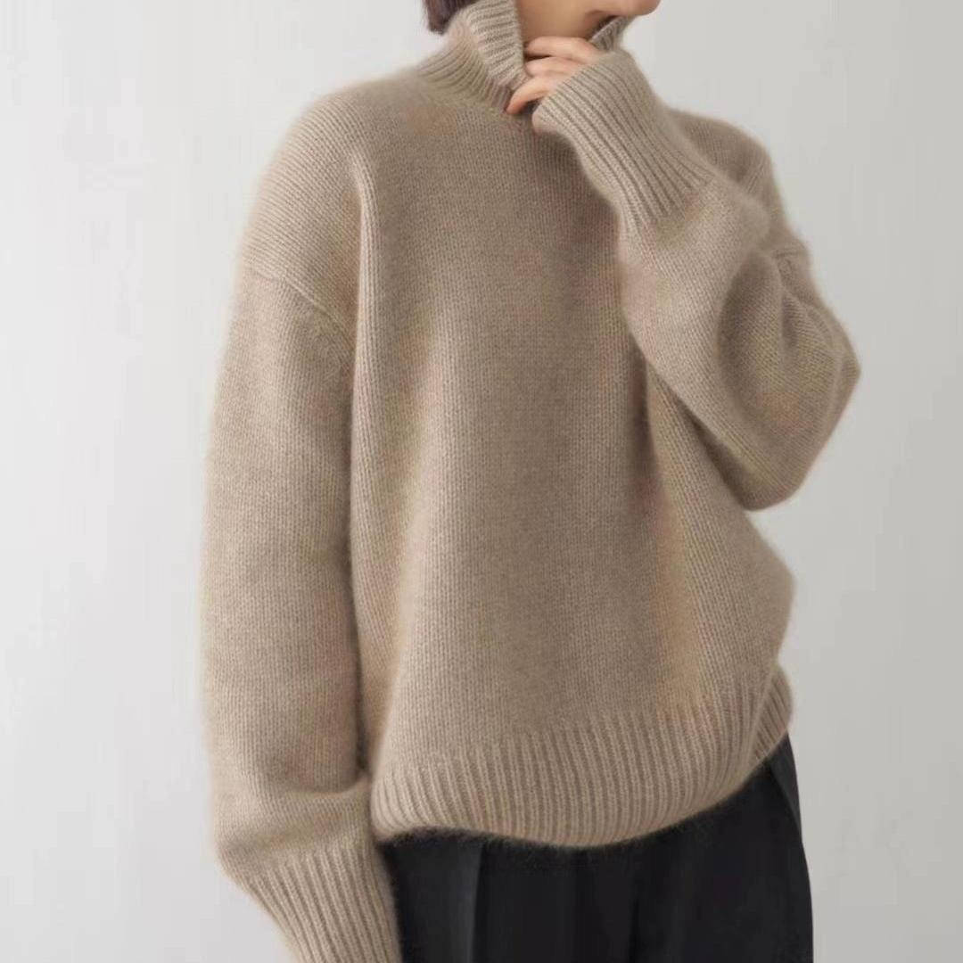Naisten kashmir turtleneck sweater löysä istuvuus yksivärinen