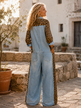 Denim-yhdistelmä | Leopardi, leveä istuvuus | Toiminnalliset taskut