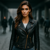 Goottilainen læderjakke til kvinder - stærk stil - unik design