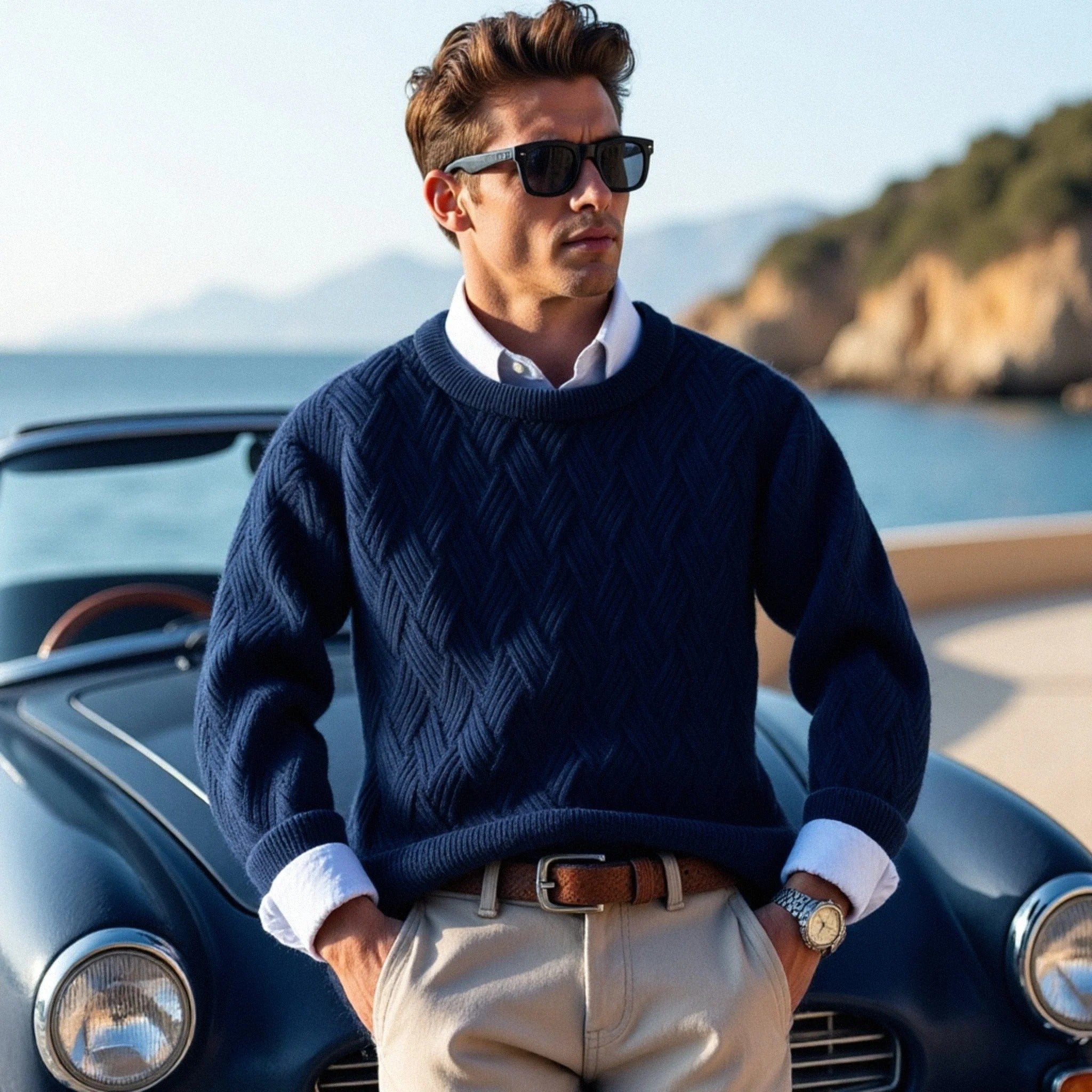 Miesten palmikkoneule - villasekoitus - klassinen - lämmin