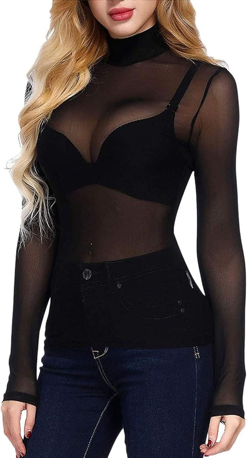 Tyla - Naisten läpinäkyvä verkkopaita - Pitkähihaiset - Elegantti tyyli