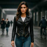 Goottilainen læderjakke til kvinder - stærk stil - unik design