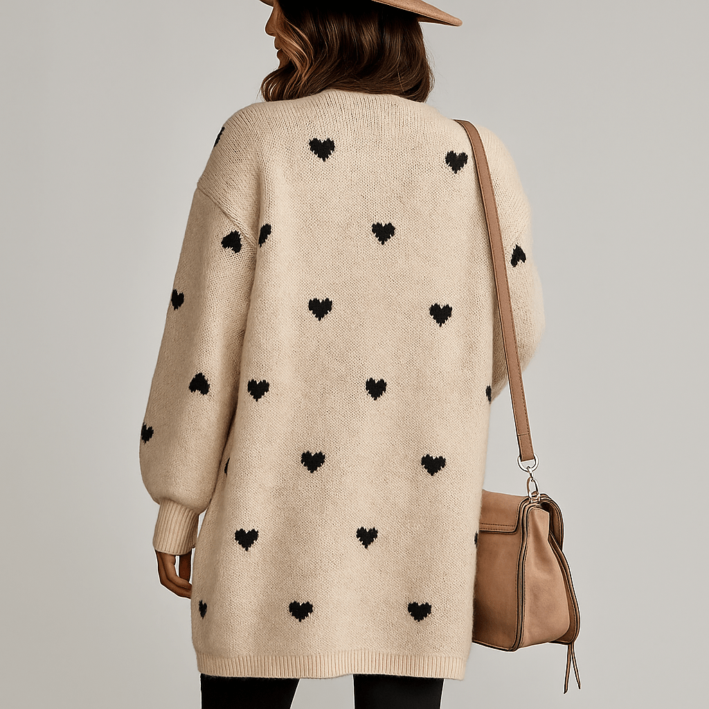 Kaunis Pitkä Neulecardigan - Sydänyksityiskohta - Mukava & Tyylikäs - EmiyoSuomi - Neuleet