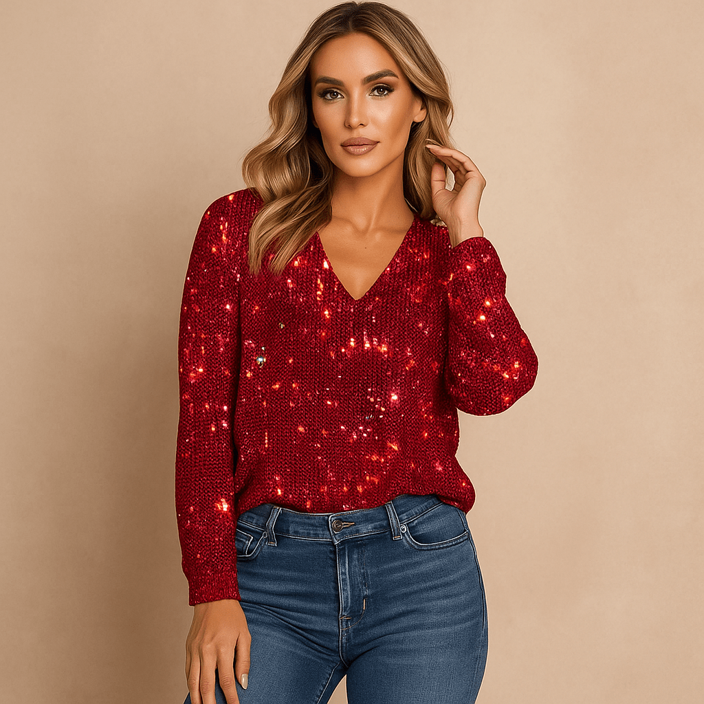 Kimalteleva Paita - V - aukko - Elegantti Mukavuus - EmiyoSuomi - Neulepusero Nainen