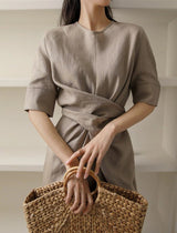 Liinamekko Midi - Khaki - Minimalistinen illallismekko