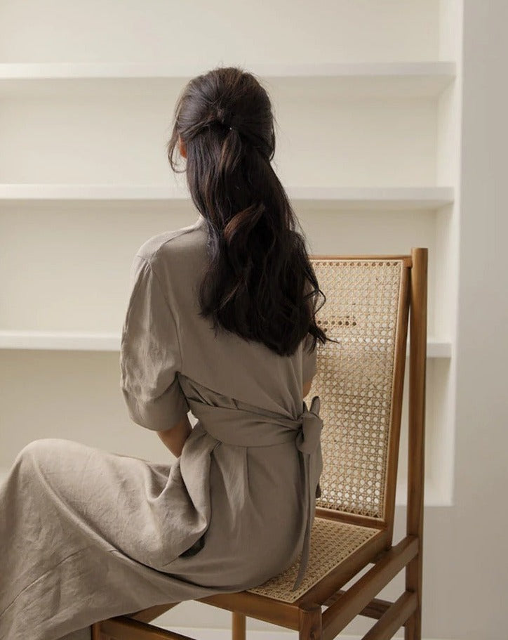 Liinamekko Midi - Khaki - Minimalistinen illallismekko