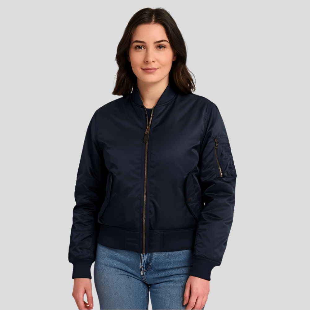 MA - 1 Pilotitakki naisille - Klassinen muotoilu - Ribbireunus - EmiyoSuomi - Bomberjacket - Nainen