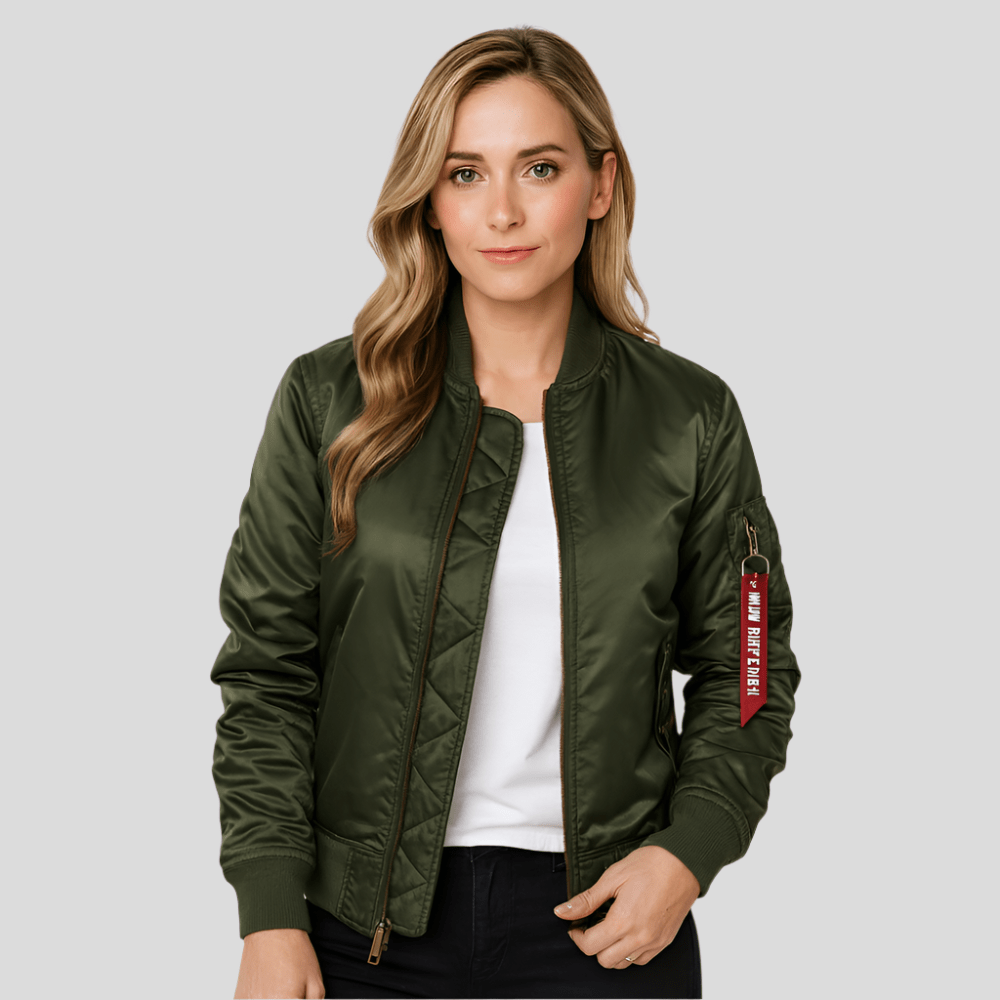 MA - 1 Pilotitakki naisille - Klassinen muotoilu - Ribbireunus - EmiyoSuomi - Bomberjacket - Nainen