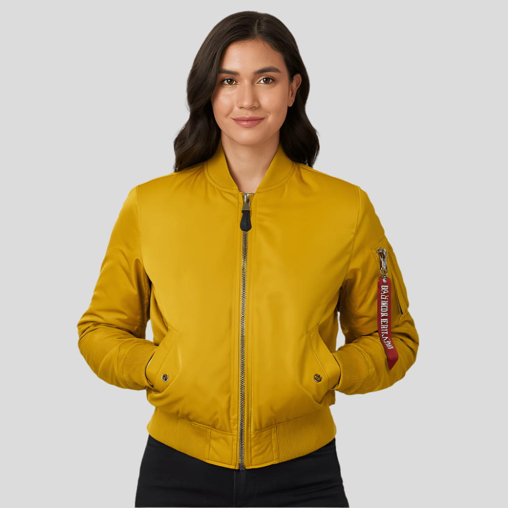 MA - 1 Pilotitakki naisille - Klassinen muotoilu - Ribbireunus - EmiyoSuomi - Bomberjacket - Nainen