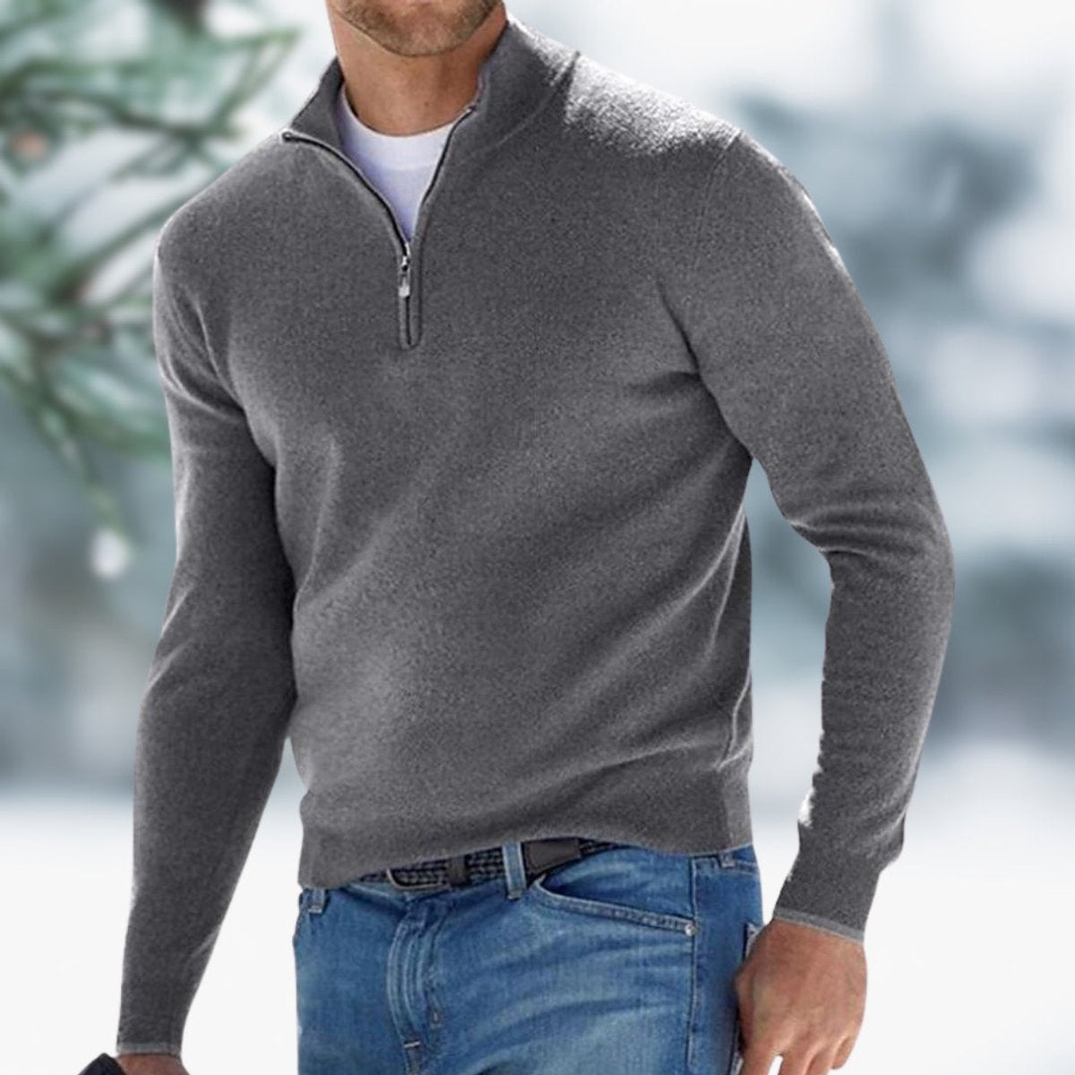 Miesten neulepaita | Neljännesvetoketju, slim fit