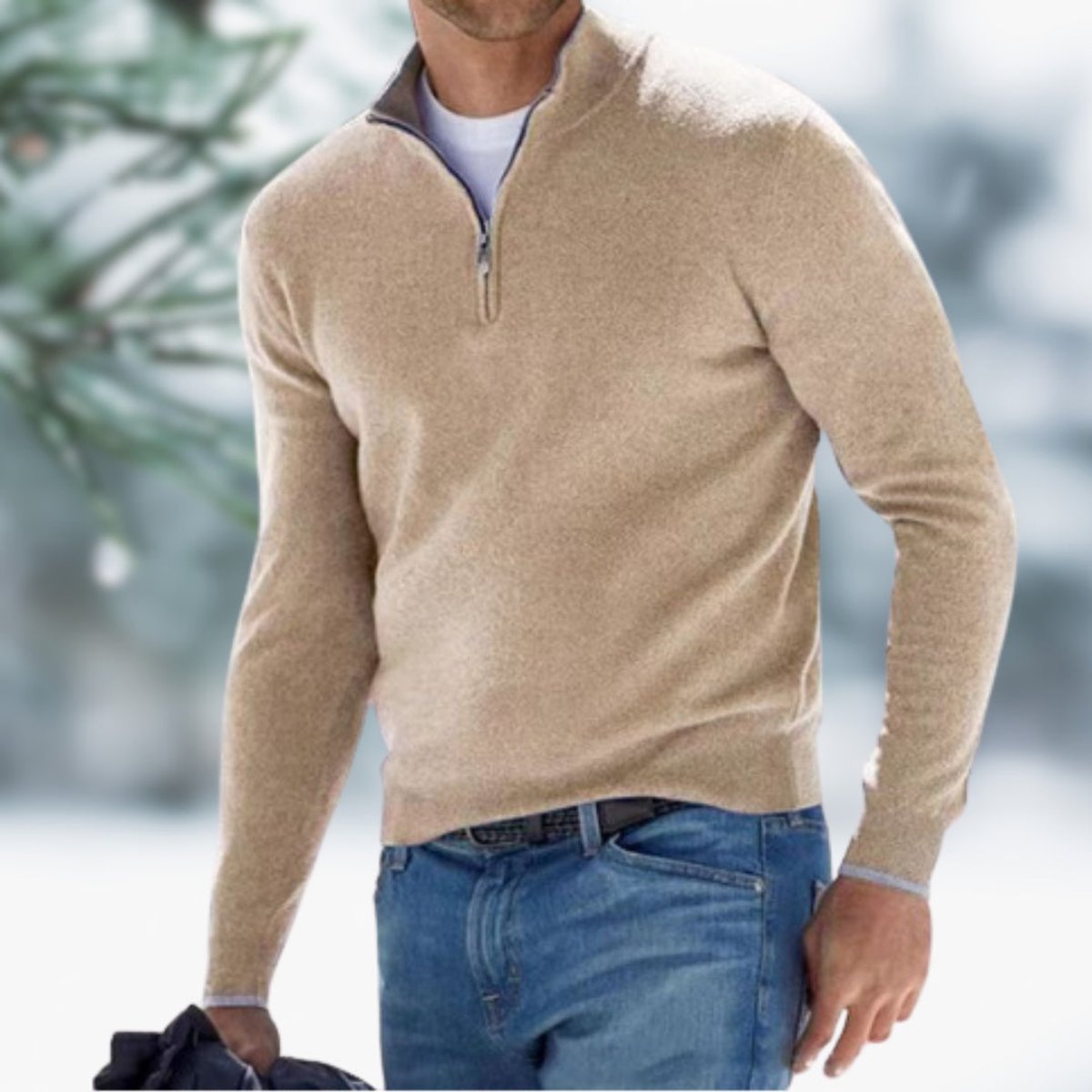 Miesten neulepaita | Neljännesvetoketju, slim fit
