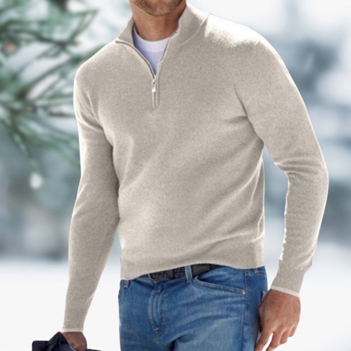 Miesten neulepaita | Neljännesvetoketju, slim fit