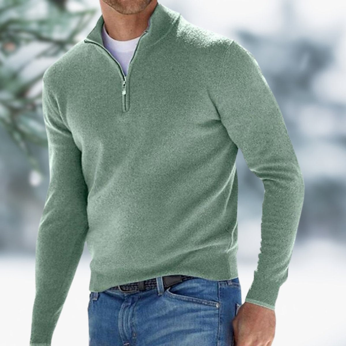 Miesten neulepaita | Neljännesvetoketju, slim fit