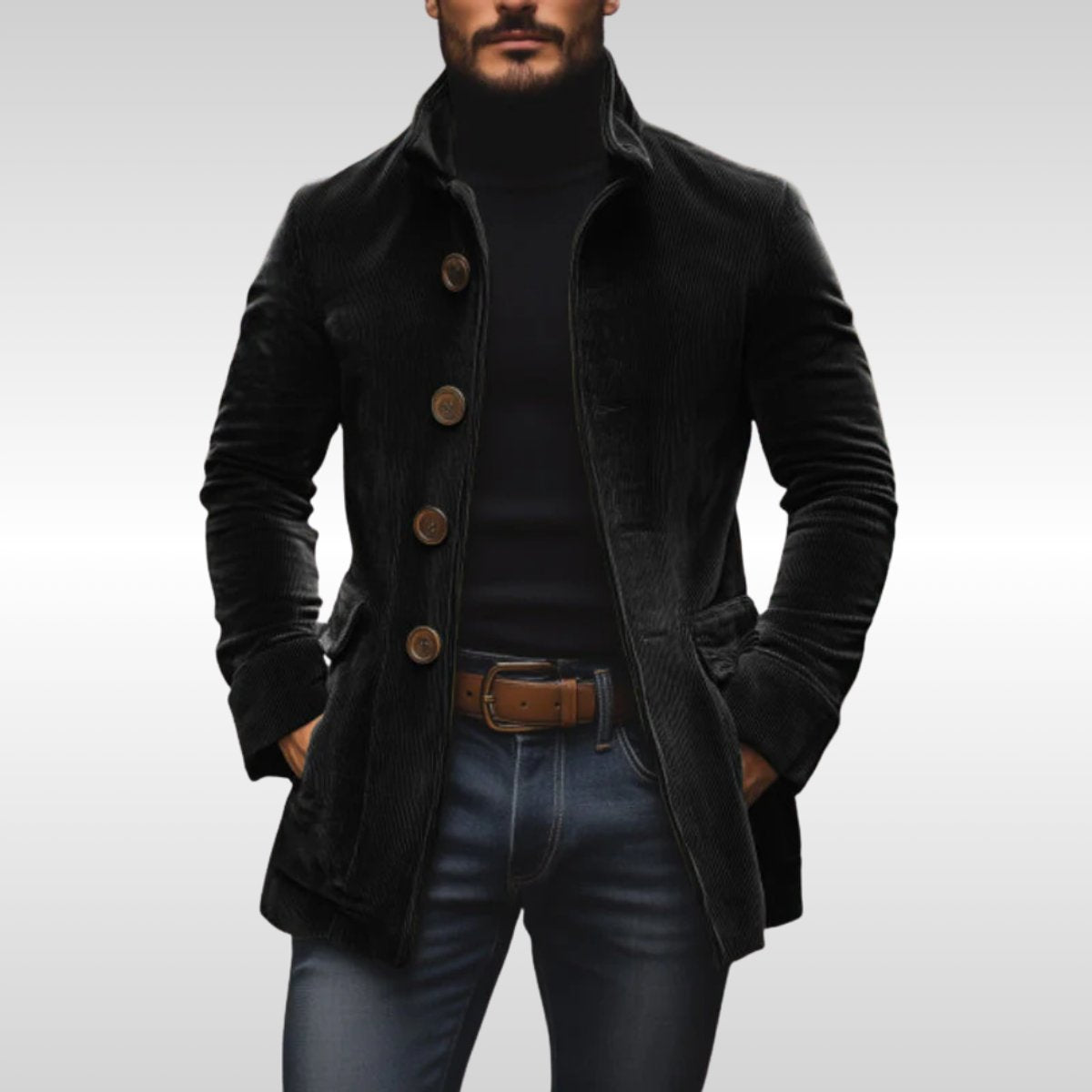 Miesten villakangastakki | Slim-Fit, Seisova kaulus | Ruskea
