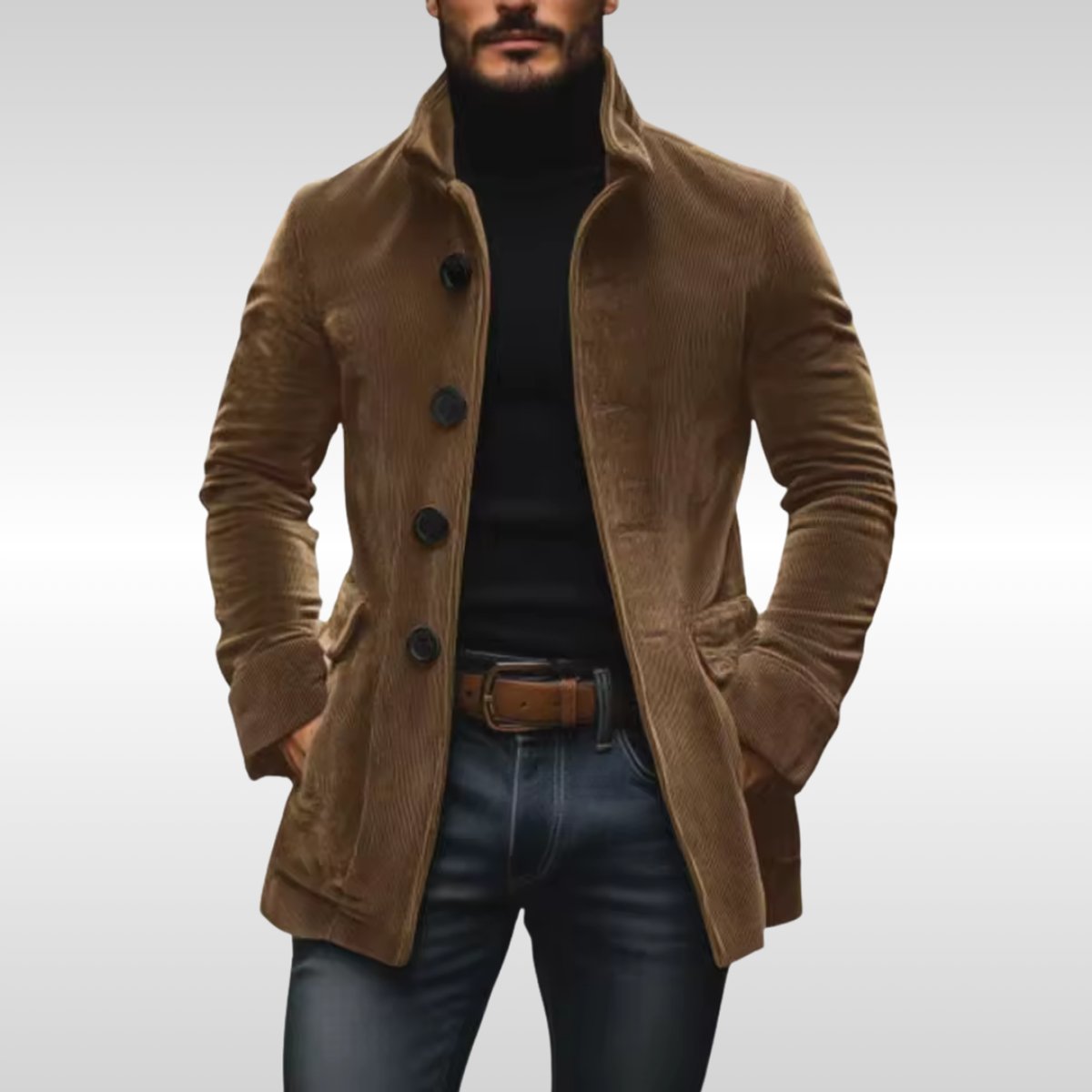 Miesten villakangastakki | Slim-Fit, Seisova kaulus | Ruskea