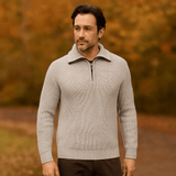 Miesten Half - Zip Villapaita - Rakenteellinen Neule - Korkea Kaulus - Ribatut Hihansuut - EmiyoSuomi - Villapaita Miehet