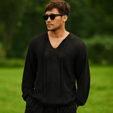 Miesten Neulepaita – Rentomalli – V - pääntie – Narulla – Hengittävä Avoin Kudonta - EmiyoSuomi - Villapaita Miehet