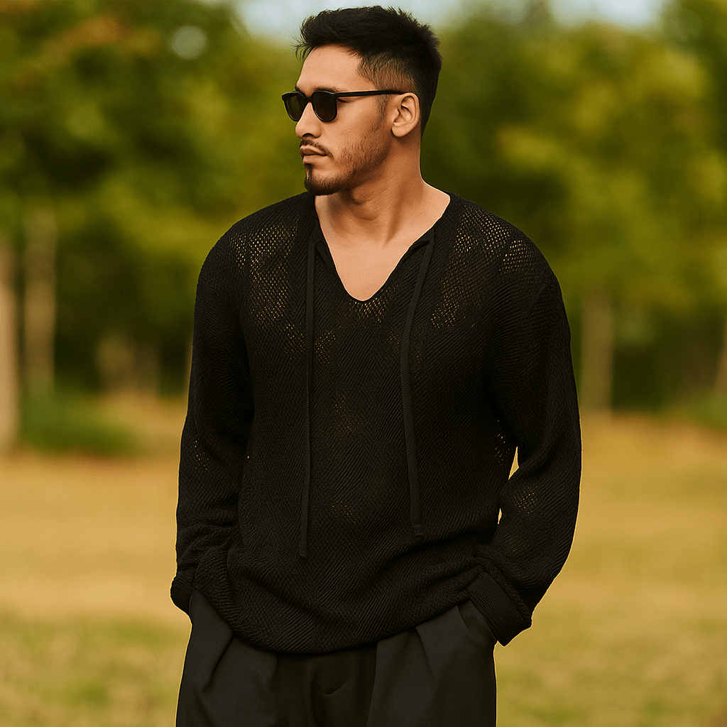 Miesten Neulepaita – Rentomalli – V - pääntie – Narulla – Hengittävä Avoin Kudonta - EmiyoSuomi - Villapaita Miehet