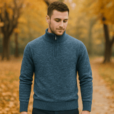 Miesten Neulepullover - Villa - sekoite - Neljännesvetoketju - Ribatut Kaulus - EmiyoSuomi - Villapaita Miehet