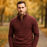 Miesten Neulepullover - Villa - sekoite - Neljännesvetoketju - Ribatut Kaulus - EmiyoSuomi - Villapaita Miehet