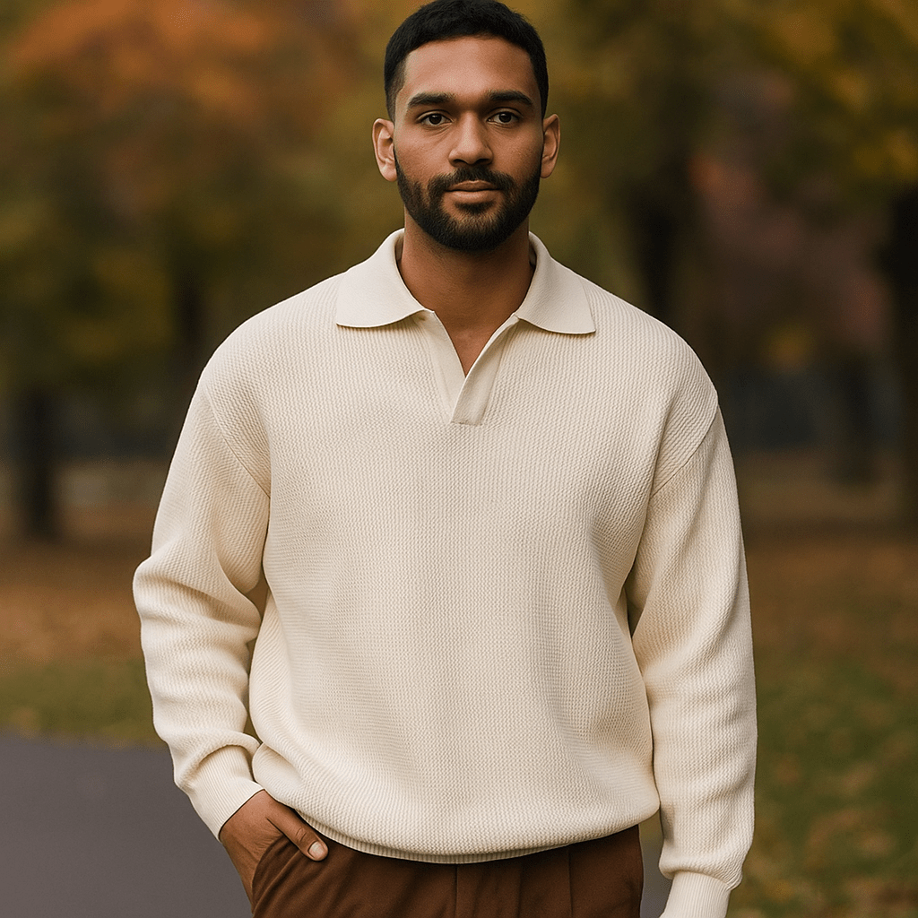 Miesten Neulepusero - Rentoa Istuvuutta - Ribattu Puuvillasekoitus - Pitkät Hihat - EmiyoSuomi - Villapaita Miehet