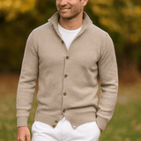 Miesten Slim Fit Neulepusero – Olkakaulus – Napitettu Etuosa – Ribattu Reuna - EmiyoSuomi - Villapaita Miehet