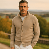 Miesten Slim Fit Neulepusero – Olkakaulus – Napitettu Etuosa – Ribattu Reuna - EmiyoSuomi - Villapaita Miehet