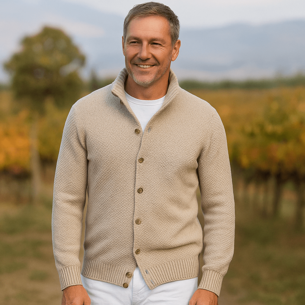 Miesten Slim Fit Neulepusero – Olkakaulus – Napitettu Etuosa – Ribattu Reuna - EmiyoSuomi - Villapaita Miehet