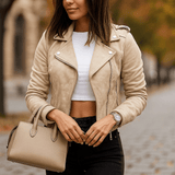 Naisten Biker - takki – Slim Fit – Lyhyt Pituus – Asymmetrinen Vetoketju – Rakenteellinen Suunnittelu - EmiyoSuomi - Takki Nainen