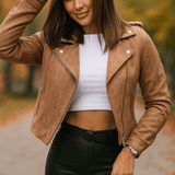 Naisten Biker - takki – Slim Fit – Lyhyt Pituus – Asymmetrinen Vetoketju – Rakenteellinen Suunnittelu - EmiyoSuomi - Takki Nainen