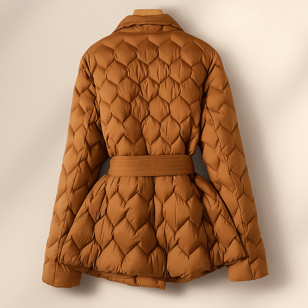 Naisten elegantti untuvatakki - vyöllä - lämmin ja tyylikäs - EmiyoSuomi - Takki Nainen