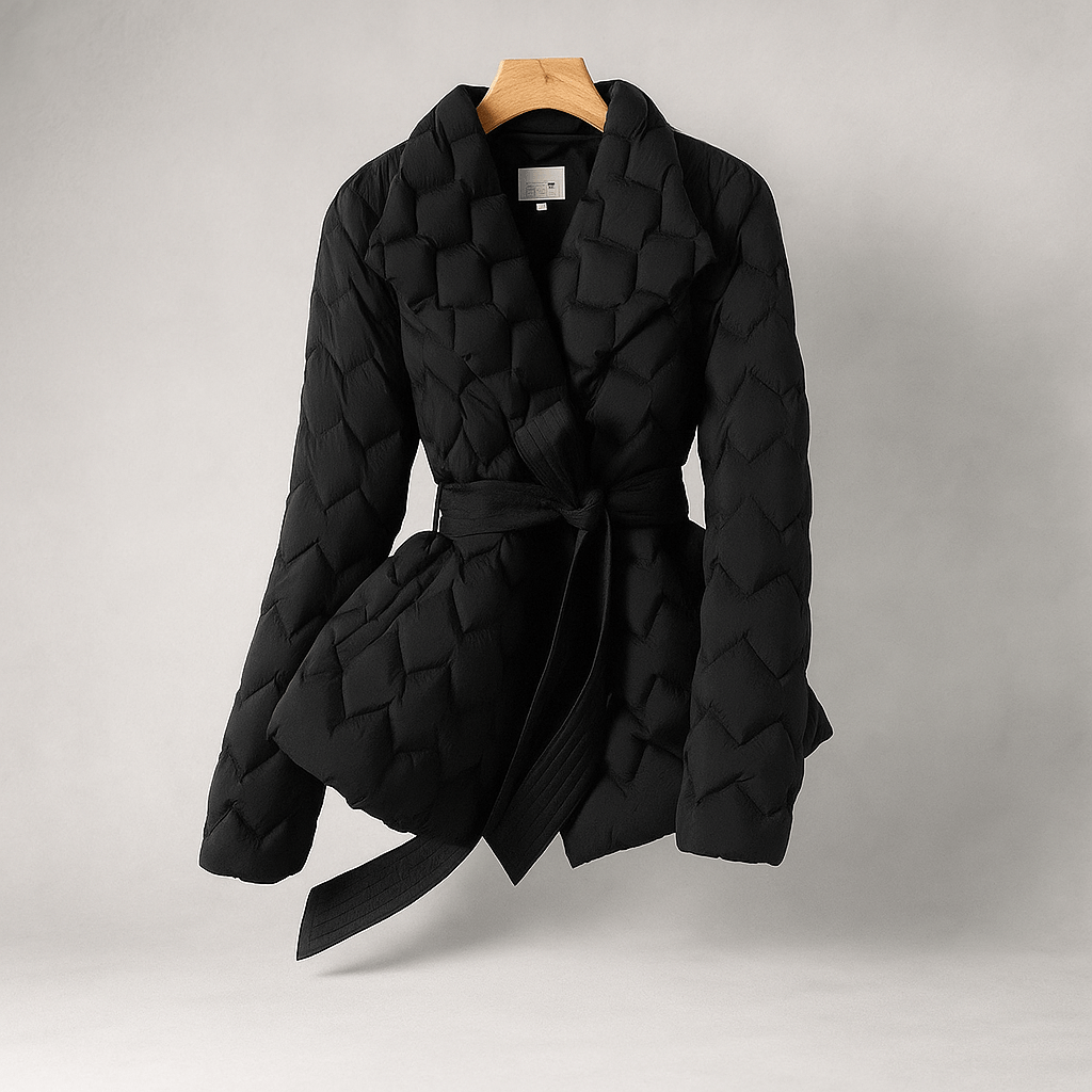 Naisten elegantti untuvatakki - vyöllä - lämmin ja tyylikäs - EmiyoSuomi - Takki Nainen