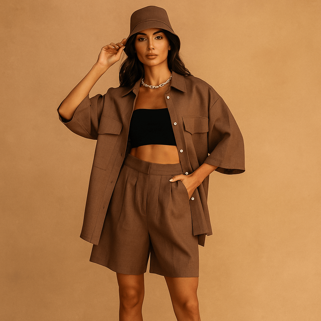 Naisten Hørtrøje - ja Shorts - Sarja – Rentouttava Istuvuus – Kätevät Taskut - EmiyoSuomi - Neulepusero Nainen