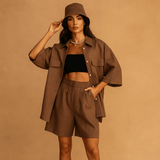 Naisten Hørtrøje - ja Shorts - Sarja – Rentouttava Istuvuus – Kätevät Taskut - EmiyoSuomi - Neulepusero Nainen