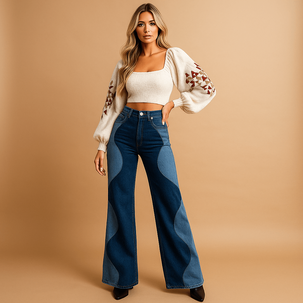 Naisten Housut - Flare Chic - Retro Elegantti - EmiyoSuomi - Farkut Naisten