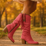 Naisten Keskikorkeat Nappanahka Saappaat – Ripsut – Loivakorko – Western Boho - EmiyoSuomi - Saappaat Nainen