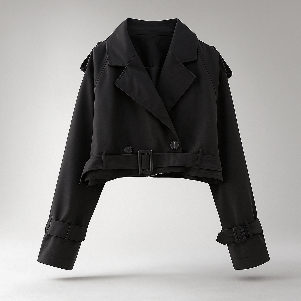 Naisten Lyhyt Trench Takki - Boxy Siluetti - Kaksoispainike - Vyötäröhihat - EmiyoSuomi - Takki Nainen