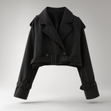 Naisten Lyhyt Trench Takki - Boxy Siluetti - Kaksoispainike - Vyötäröhihat - EmiyoSuomi - Takki Nainen