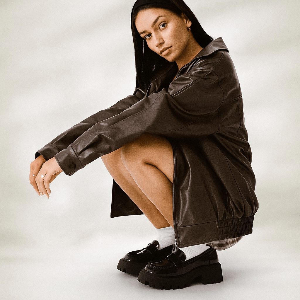 Naisten Nahkatakki – Ylisuurta Mallia – Lantiopituus – Vetoketjukiinnitys - EmiyoSuomi - Takki Nainen