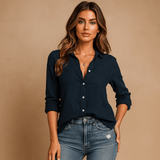 Naisten Napillinen Paita - Kevyt Pellavasekoite - Pitkät Hihat - EmiyoSuomi - Neulepusero Nainen