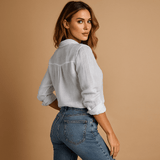 Naisten Napillinen Paita - Kevyt Pellavasekoite - Pitkät Hihat - EmiyoSuomi - Neulepusero Nainen