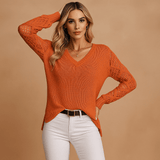 Naisten Neulepaita - V - kaula - Pitkät Hihat - Avoin Neule - EmiyoSuomi - Neulepusero Nainen