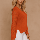 Naisten Neulepaita - V - kaula - Pitkät Hihat - Avoin Neule - EmiyoSuomi - Neulepusero Nainen